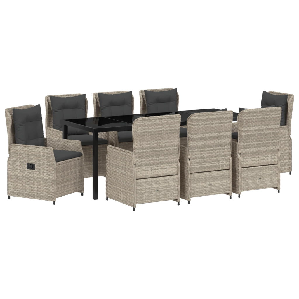 Set da Pranzo Giardino  9 Pezzi Grigio Chiaro Polyrattan