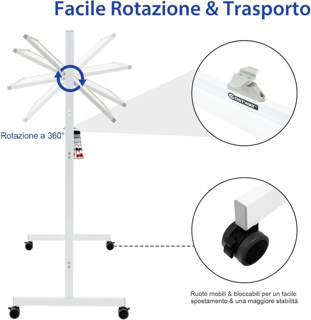 Lavagna Bianca Magnetica Doppia, Design Regolabile in Altezza con Ruote Bloccabili, 6 Pennarelli, 12 Calamite e 1 Cancellino, Ideale per Casa Ufficio e Scuola, 126 x 59 x 145/165 cm (Bianco)