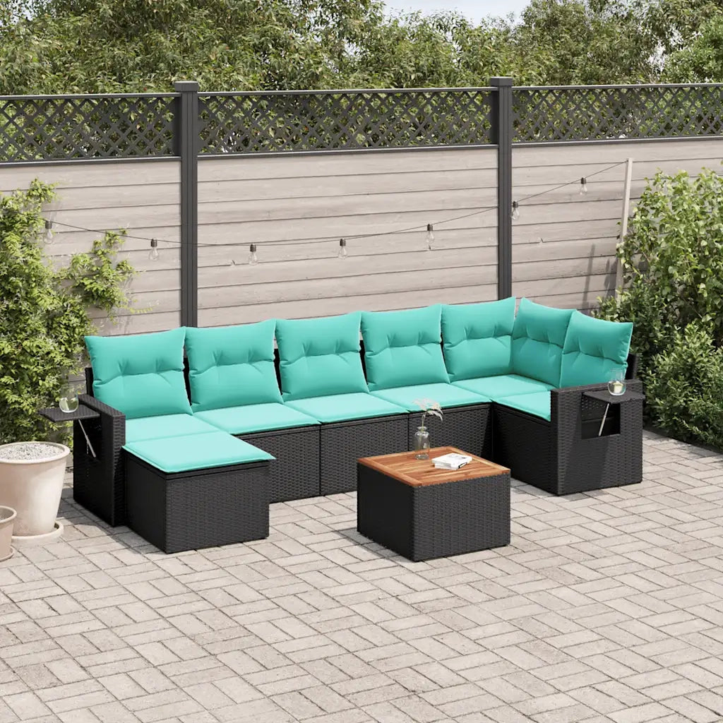 Set Divani da Giardino 8 pz con Cuscini Nero in Polyrattan 3224671