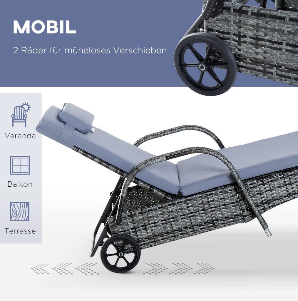 Set da giardino con 2 lettini reclinabili e tavolino in polyrattan grigio