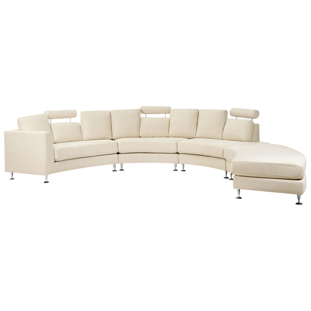Divano Curvo Beige Tappezzeria Modulare 8 Posti Poggiatesta Regolabile Moderno