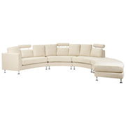 Divano Curvo Beige Tappezzeria Modulare 8 Posti Poggiatesta Regolabile Moderno