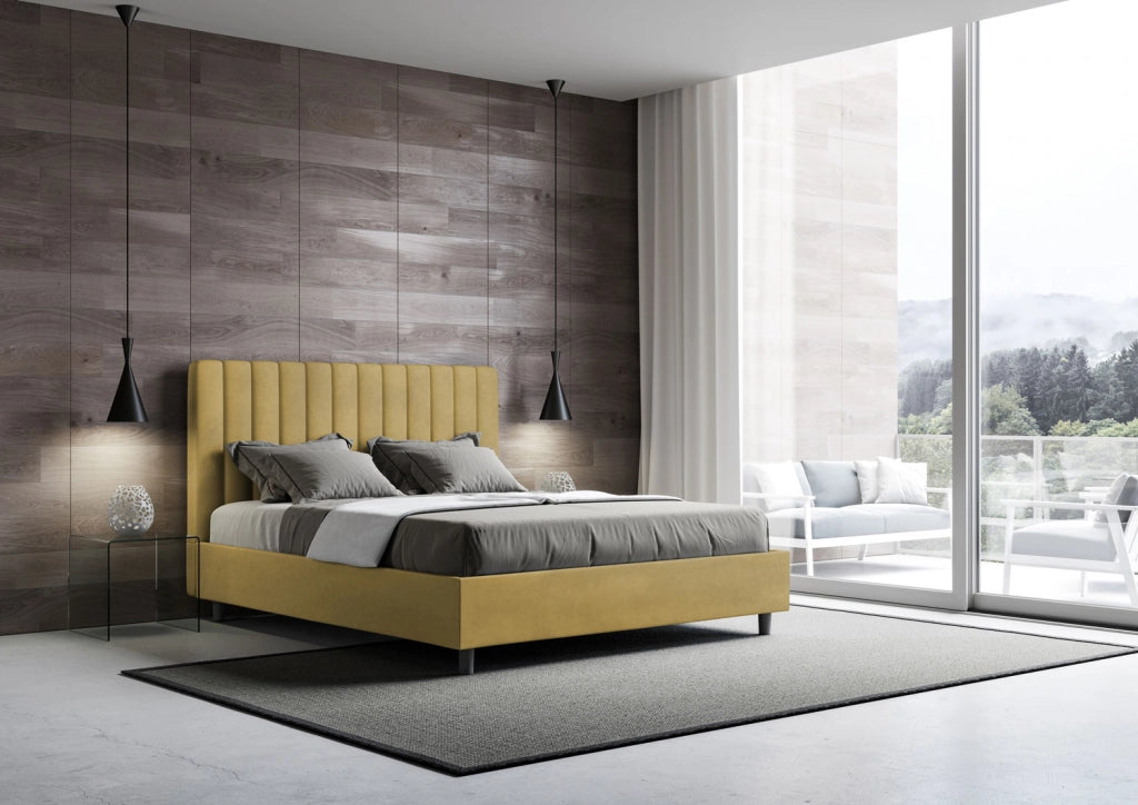 BS COM Letto una piazza e mezza senza rete imbottito 130x190 microfibra ocra
