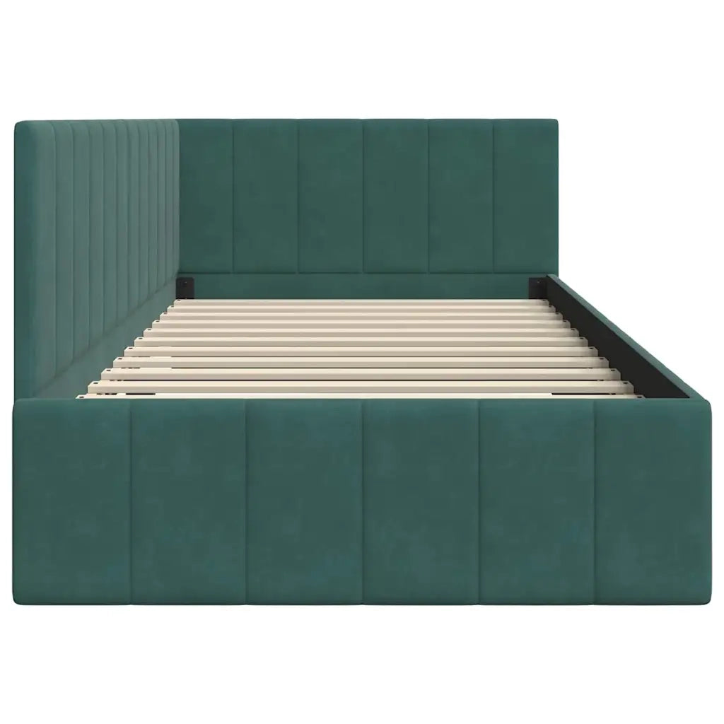 Cornice del letto ad angolo Verde Scuro 90 cm x 190 cm Velluto