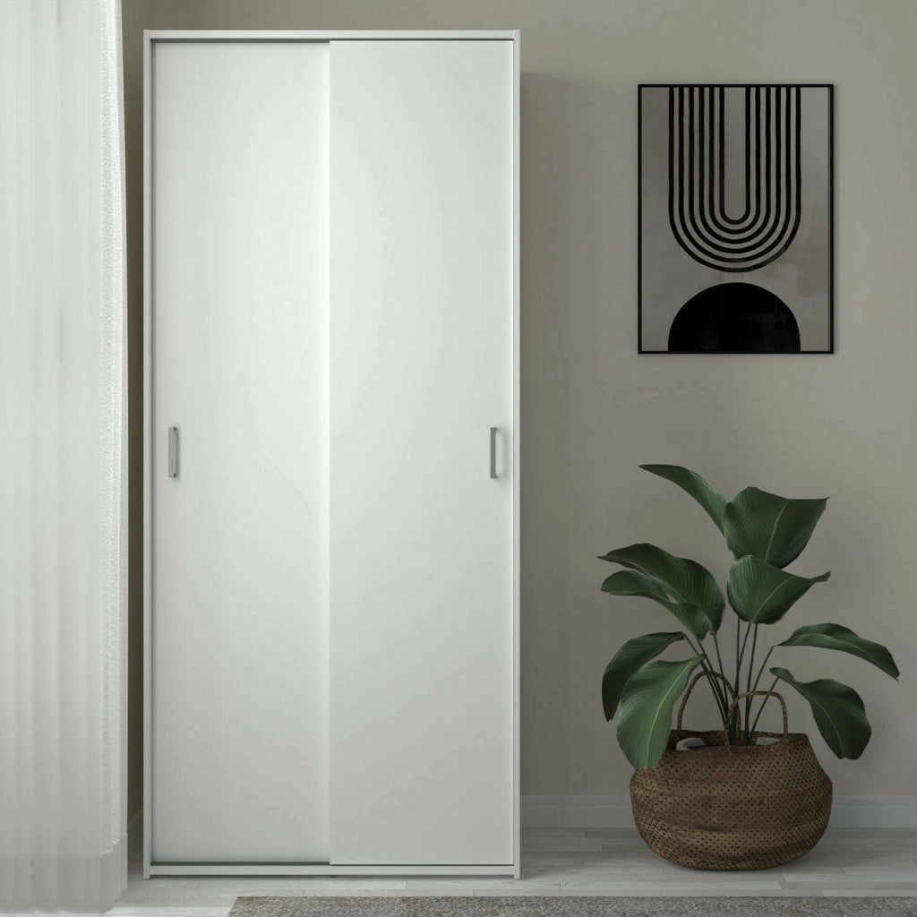 Guardaroba 2 ante Cindy, Mobile camera da letto, Cabina armadio portabiti, Armadio appendiabiti, 78x48 h175 cm, Bianco