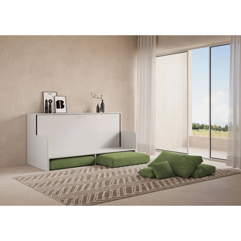 Letto singolo a scomparsa Kando con divano , verde - Bianco Frassino