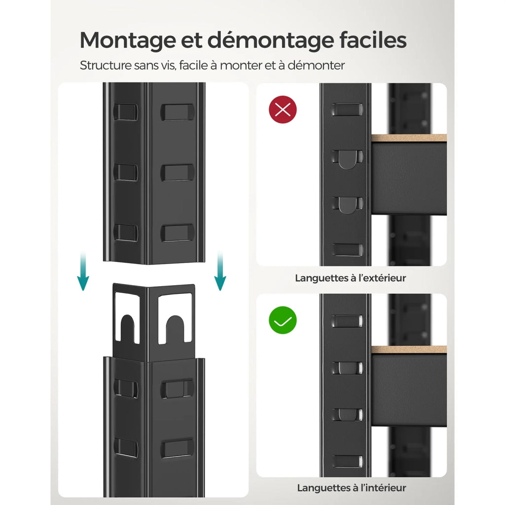 Scaffalatura per carichi pesanti a 4 ripiani unità di stoccaggio in acciaio scaffalatura per garage a montaggio rapido per cassette degli attrezzi capacità 520 kg 40 x 80 x 160 cm nero 12_0005562
