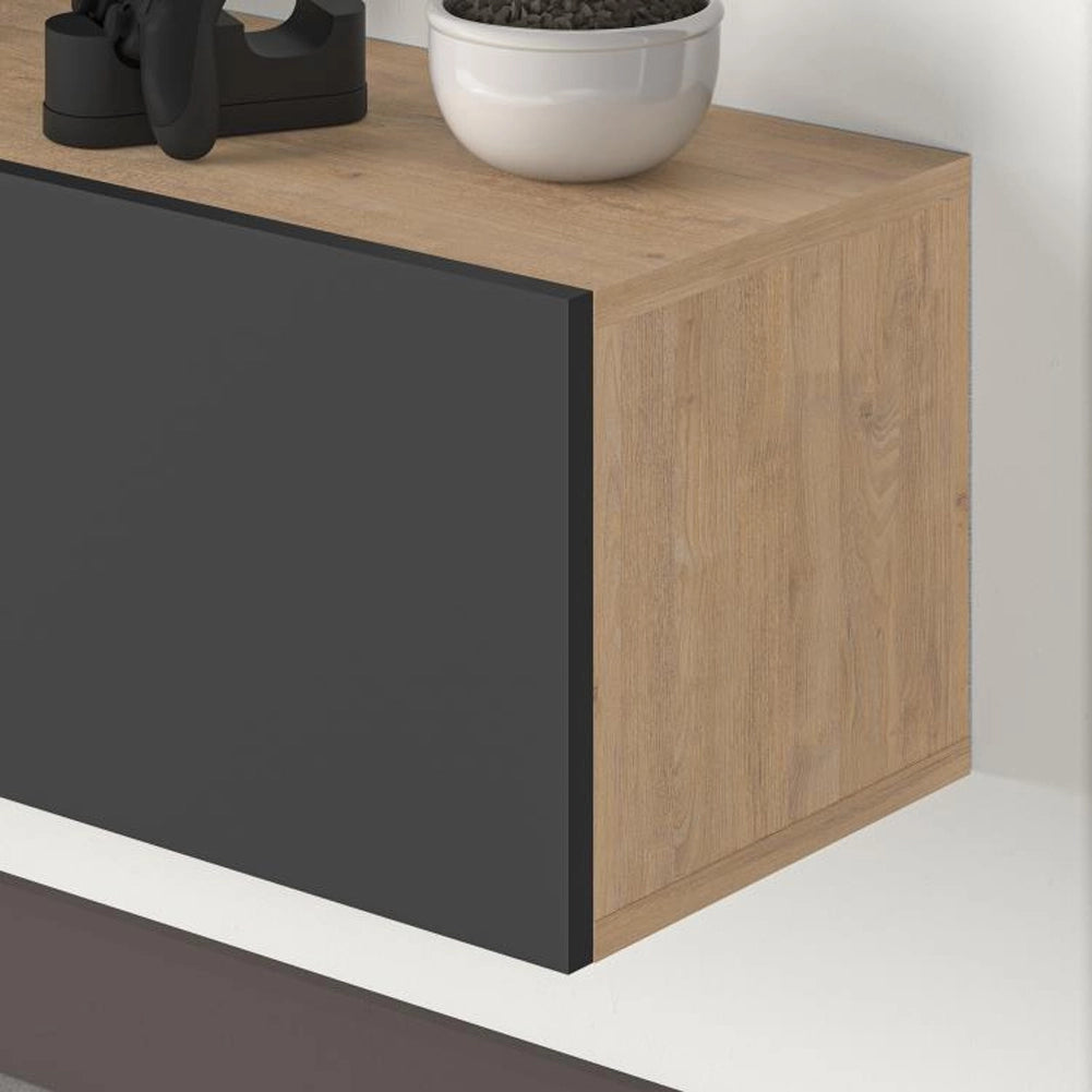 Mobile TV sospeso 180x30cm FRANCY Quercia e Antracite 3 Ante a Ribalta Parete