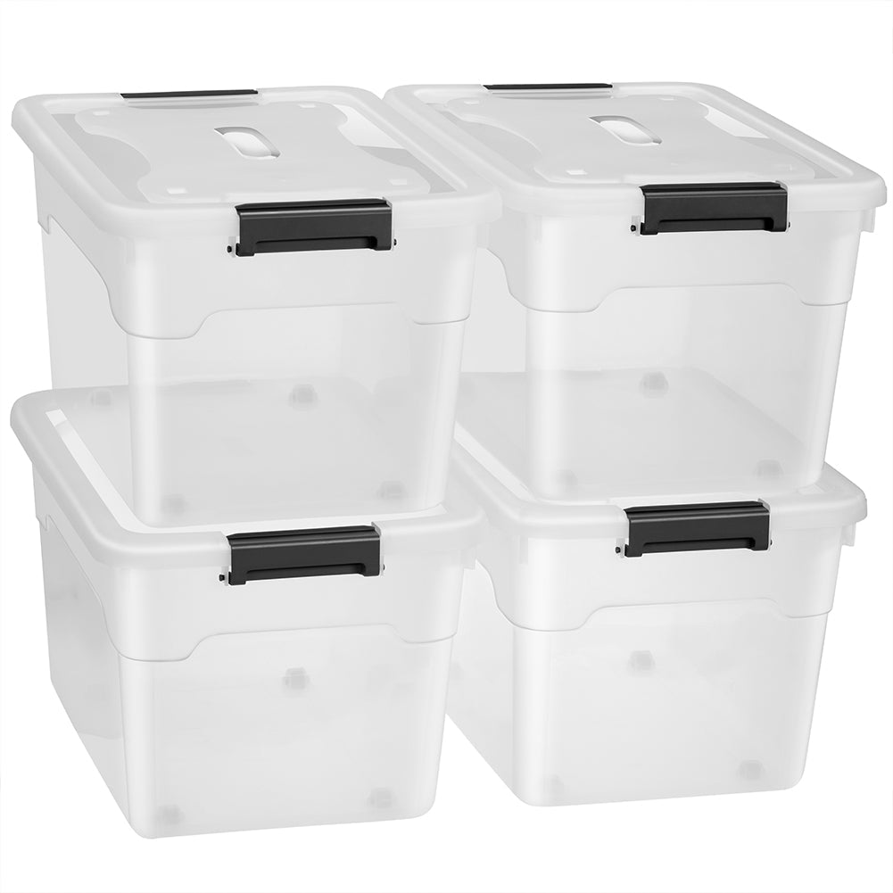 Set 4 Scatole Contenitori Salvaspazio Porta Oggetti da 45L Portaoggetti in Plastica Trasparente