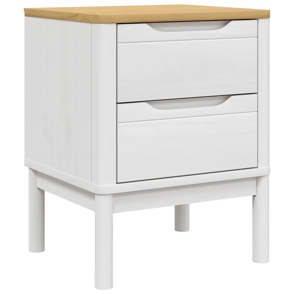 Comodino-Tavolino da notte FLORO Bianco 45x39x57 cm in Legno Massello di Pino