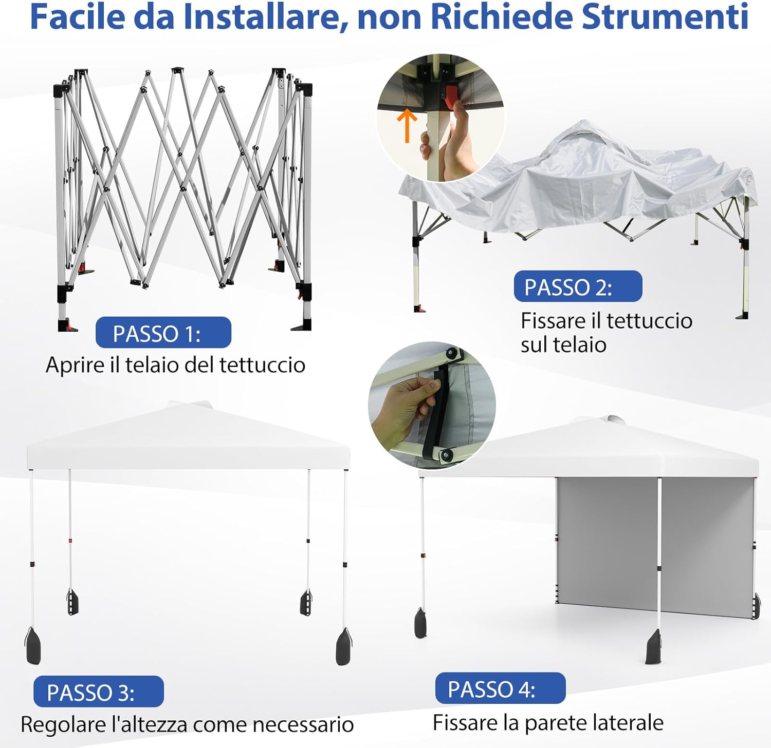 Gazebo Pieghevole 3 x 3 m, Gazebo da Esterno con Borsa con Ruote, Picchetti, Ancoraggi, Corde del Vento, Sacchi di Sabbia e Copertura Ventilata, Tendone Impermeabile per Feste (Bianco)