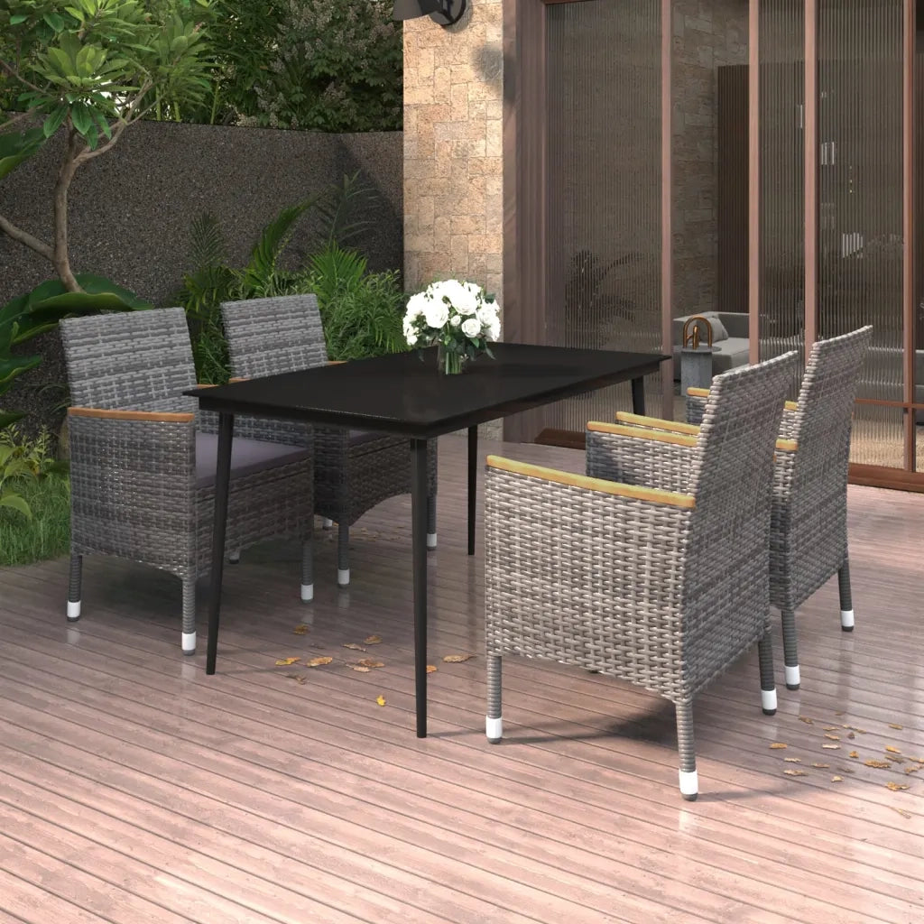 Set da Pranzo per Giardino 5 pz con Cuscini Polyrattan e Vetro cod mxl 38818