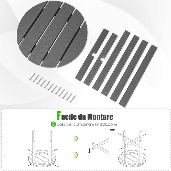Tavolino da Giardino Rotondo per Esterno, Tavolo Adirondack in HDPE Resistente alle Intemperie, per Interno ed Esterno Patio, Portico, Giardino, Facile Manutenzione (Rotondo, Grigio)