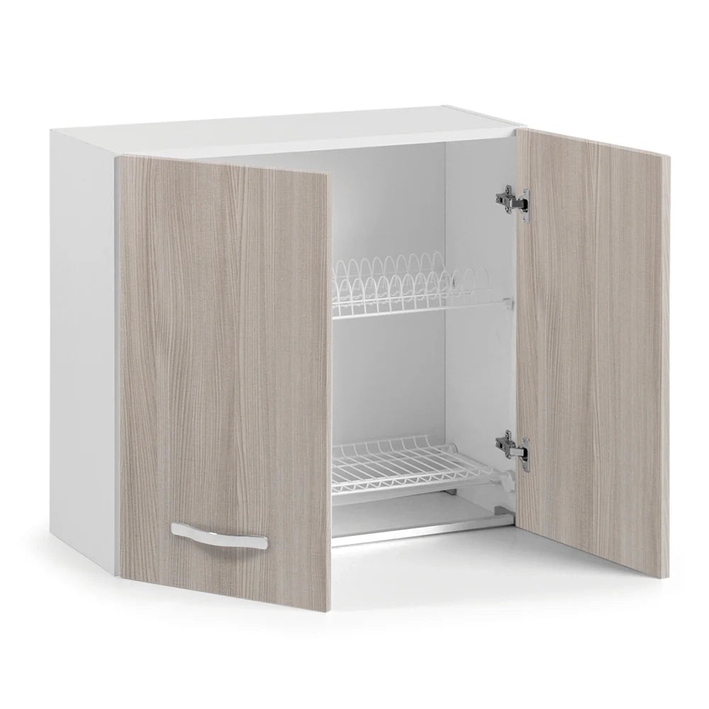 Pensile colapiatti per cucina componibile da 80 cm con due ante, realizzata in legno 100% MADE IN ITALY colore Olmo
