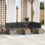 Set di Divani da Giardino da 9 Pezzi con Cuscini Grigio Polyrattan