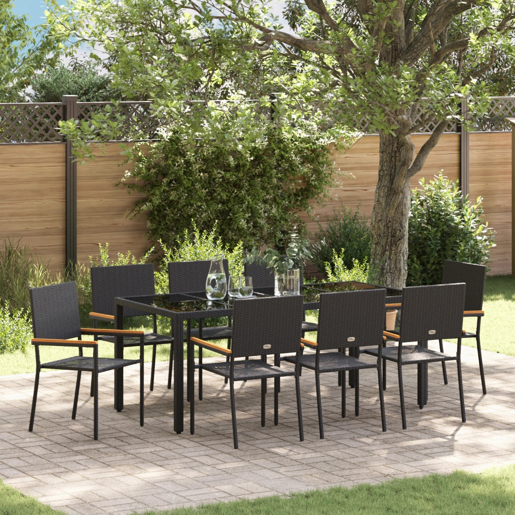 Set Pranzo Giardino  9 Pezzi Nero Rattan Polietilene