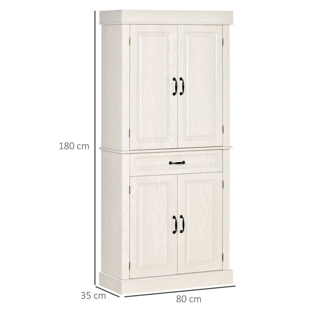 CREDENZA CUCINA CON 2 ARMADIETTI E CASSETTO IN STILE COLONIALE  80X35X180 CM BIANCO