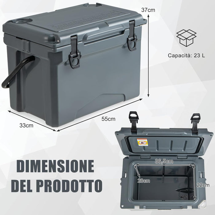 Frigorifero Portatile da 21 Litri, Frigorifero da Campeggio con Portabicchieri Integrati, Regolo e Apribottiglie, Freddo Fino 5-7 Giorni, per Barbecue, Campeggio, Picnic, Pesca