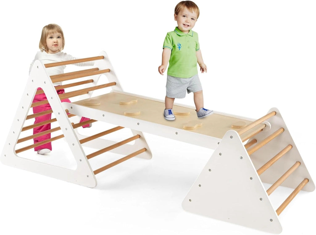 Set da Arrampicata 3 in 1 per Bambini, 3 Pezzi con 2 Scale Triangolari e 1 Rampa, Scala Giochi Arrampicata per Bambini 3+ Anni (Beige)
