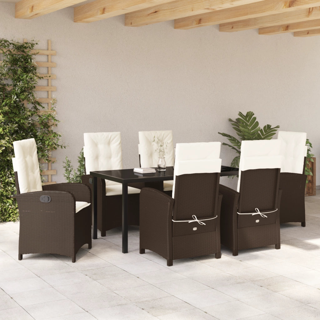 Set da Pranzo da Giardino vitaXL 7 Pezzi con Cuscini Marrone Rattan Poliestere