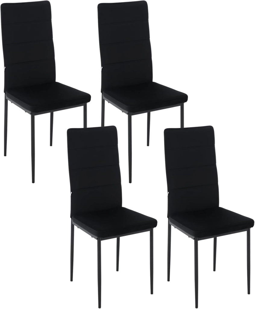 Sedie Sala da Pranzo Set di 4, Sedie da Cucina, Sedia da Pranzo con Schienale Alto, Senza Braccioli, per Soggiorno, Sala Reception, Sedie in Velluto con Gambe in Metallo, Nero, EZS47sz-4