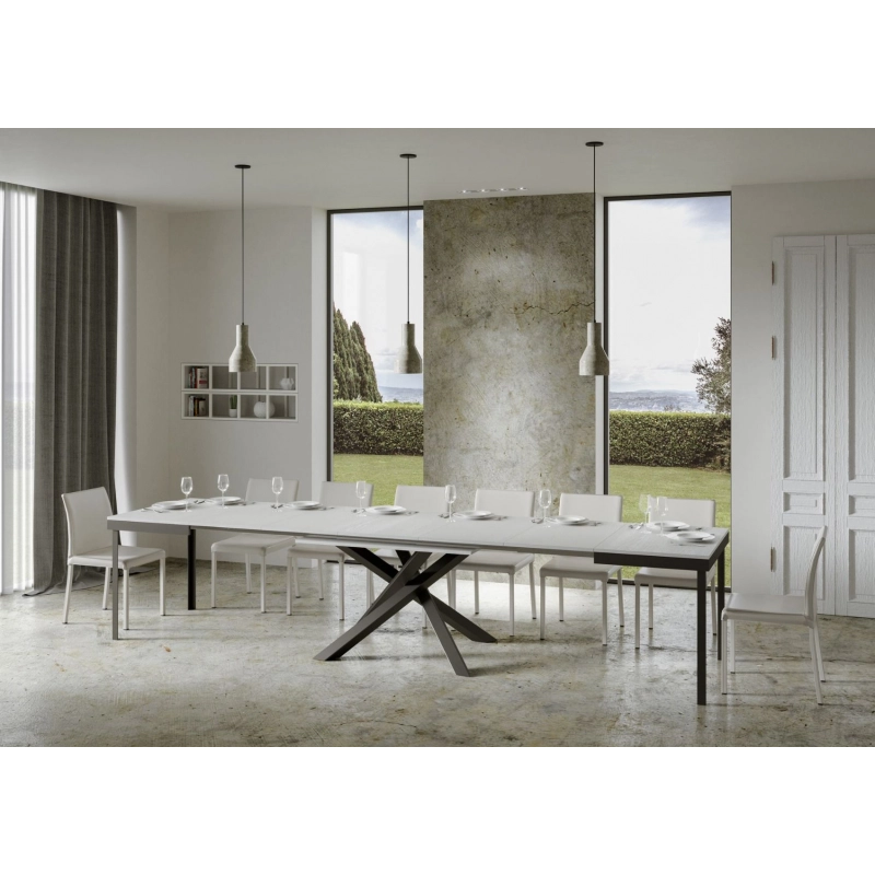 Tavolo allungabile 90x120/380 cm Volantis Evolution telaio Antracite - Bianco Frassino
