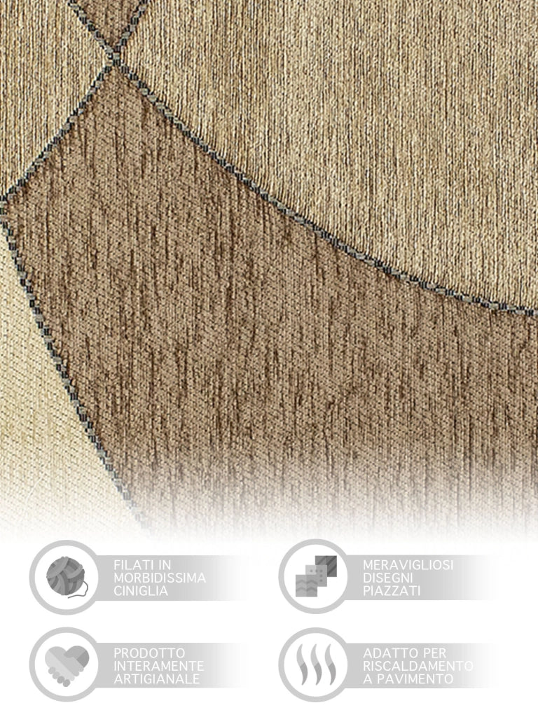 Tappeto Arredo Moderno Morbido in Ciniglia Ingresso Antiscivolo Prodotto Italiano  Soggiorno Camera Salotto Disegni Piazzati Cotone Varie Misure Grande Hills/Fango - 65x115 cm