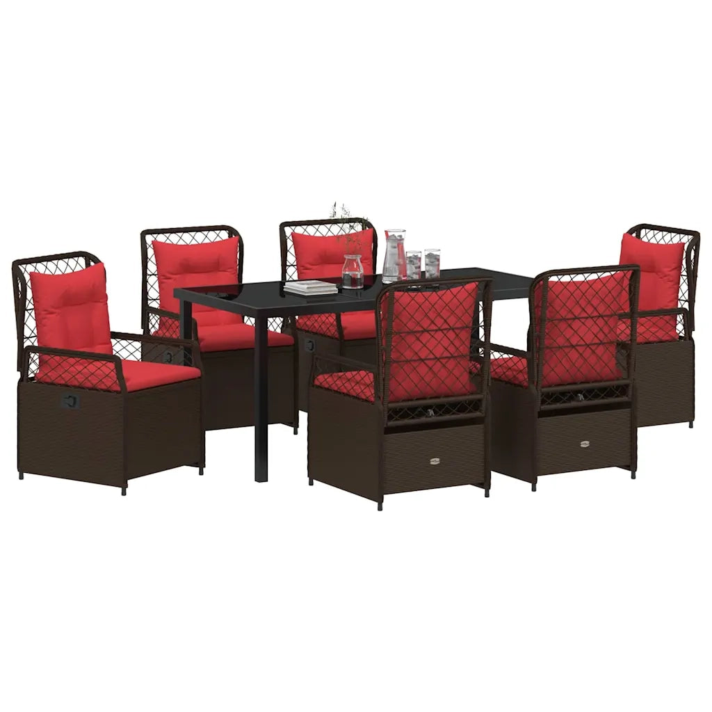 Set da Pranzo per Giardino 7 pcs Marrone polyrattan 3381048