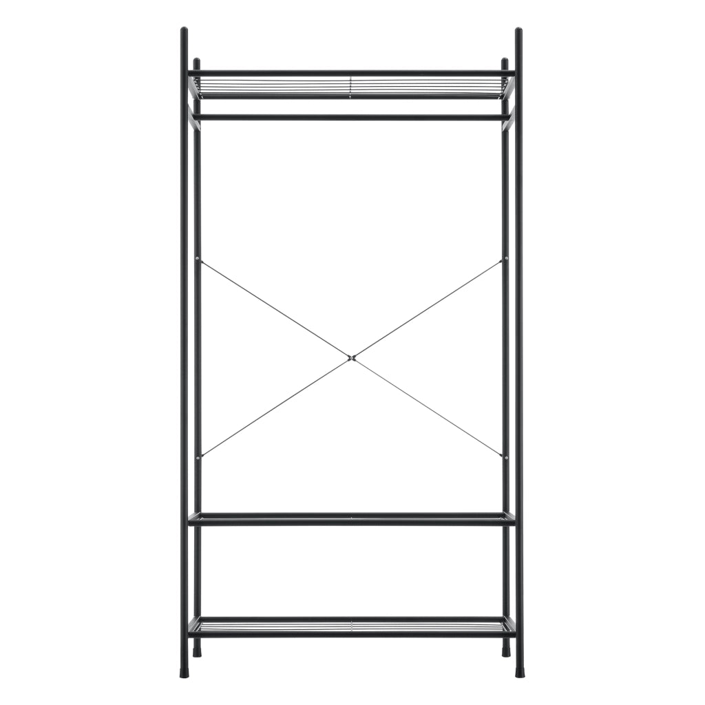 Organizzatore Guardaroba, Scaffalatura con Asta Appendiabiti e 3 Ripiani, Cabina Armadio Senza Ante (AxLaxP) 150 x 80 x 40 cm - Nero, Metallo