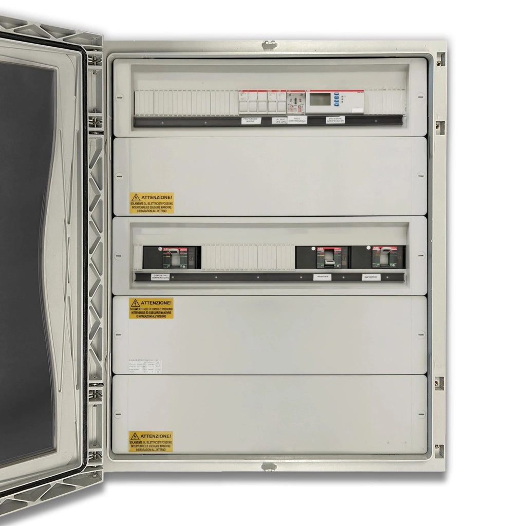 Quadro Elettrico Fotovoltaico AC Trifase Doppio Inverter 100kW 160A 400V IP66, 140 x Moduli, Differenziale Tarabile QACT100-2