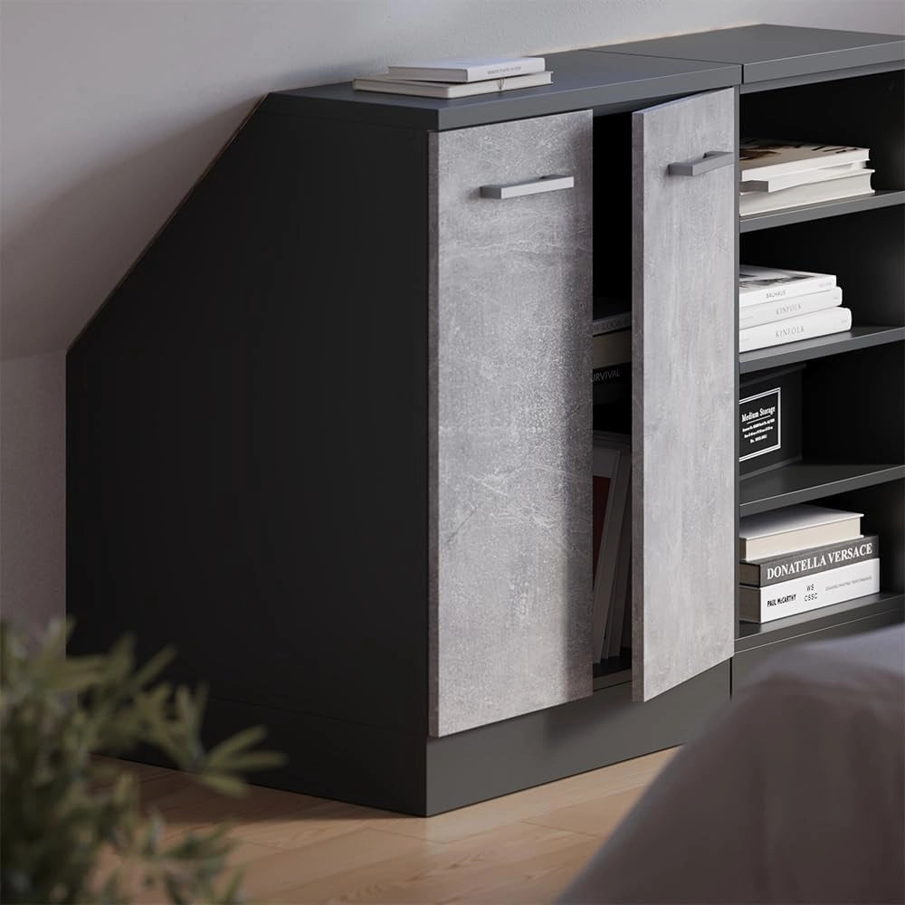 Mobile sottotetto Rion, Calcestruzzo, 60 x 81.6 cm con 2 porte, carcassa 60 cm profondità, adatto per il salvaspazio sotto tetti spioventi