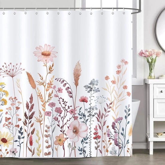 Douchegordijn con Fiori Selvatici – Impermeabile, Lavabile e Antimuffa – 180 x 180 cm