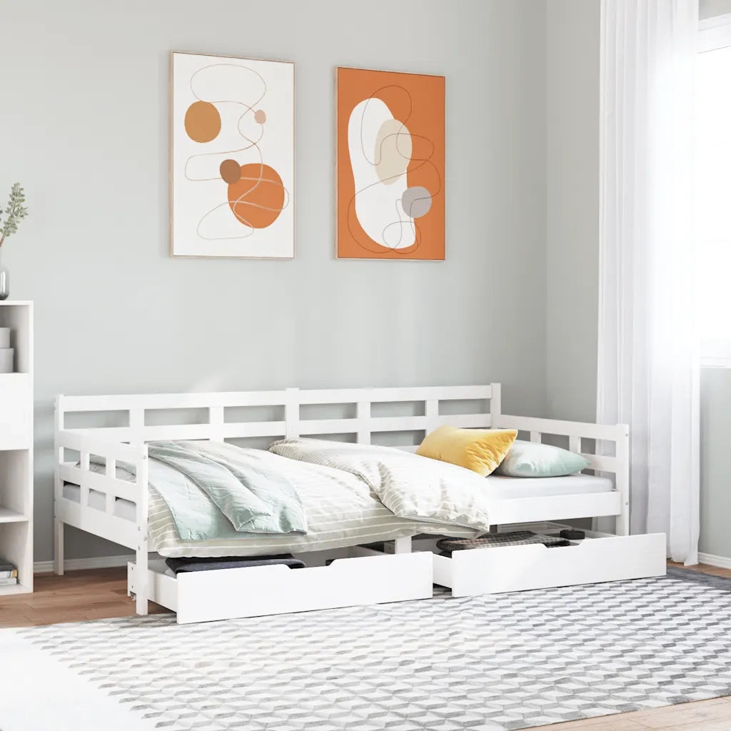 Letto singolo | Letto per adulti | Dormeuse con Cassetti Bianco 90x190 cm Legno Massello di Pino
