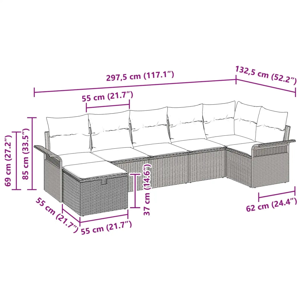 Set Divano da Giardino 7 pcs Nero e Turchese polyrattan