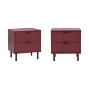 Set di 2 comodini decorativi in legno e metallo, 2 cassetti, bordeaux