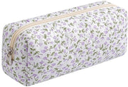 Etui per pennarelli 19 x 8 x 6 cm - Borsa per make-up e accessori - Tessuto catena/lino - Disegno a fiori - Spazio per 30 pennarelli