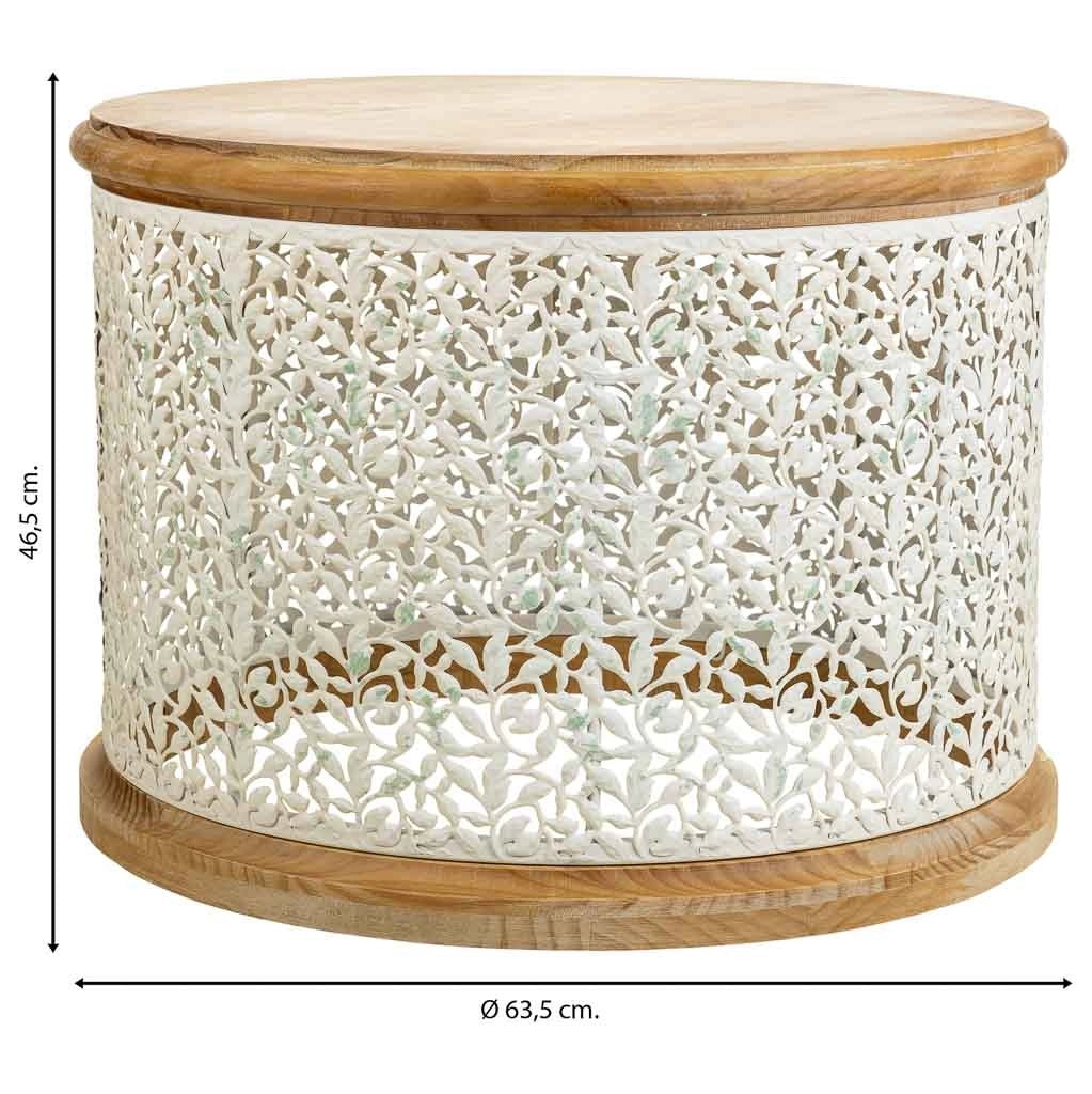 Tavolino in legno bianco e metallo 63,5x63,5x46,5h