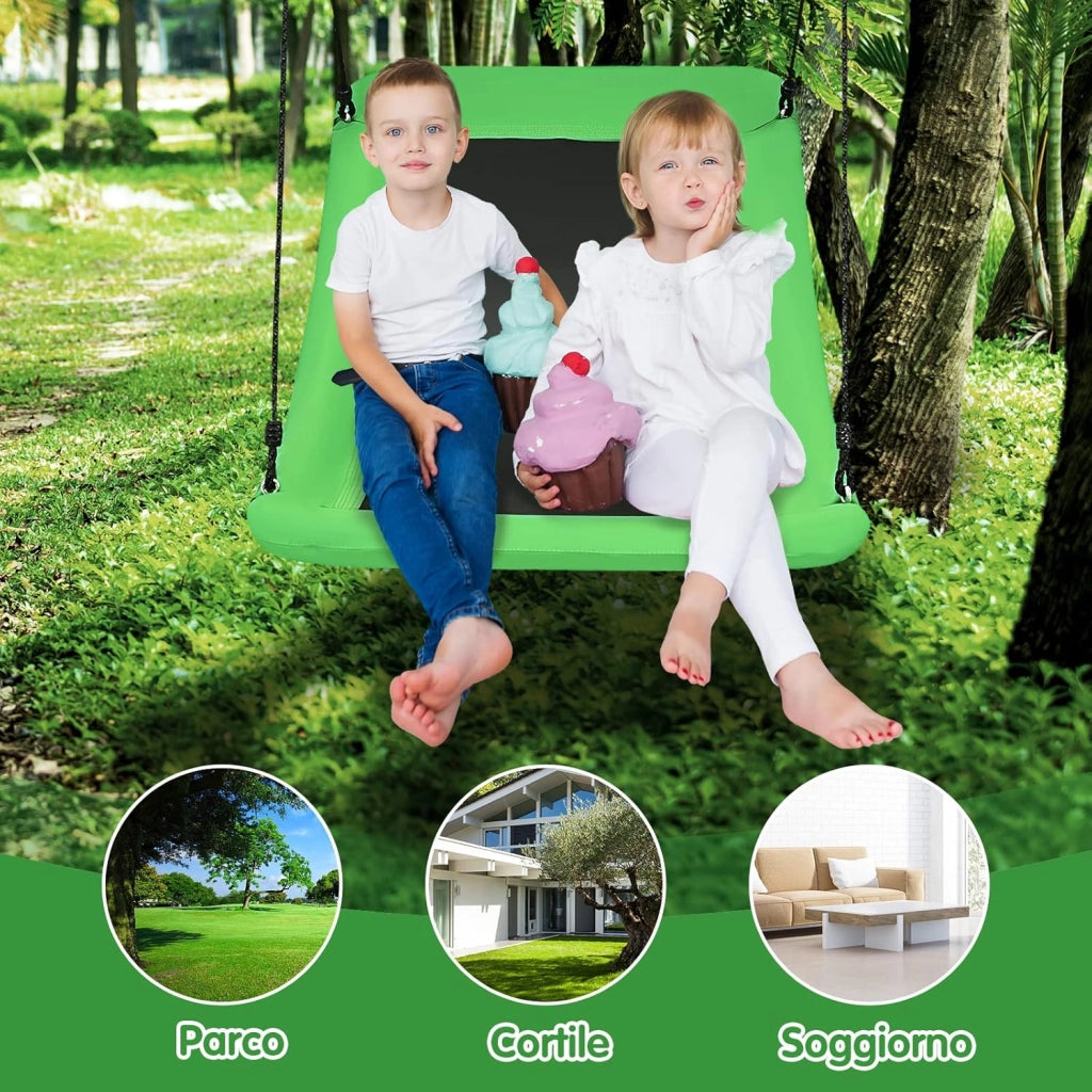 Altalena da Giardino per Bambini, Con Telaio in Metallo, Regolabile in Altezza, Carico Fino a 150 kg, Ideale per Parco, Parco Giochi, Cortile, 80 x 150 cm (Verde)