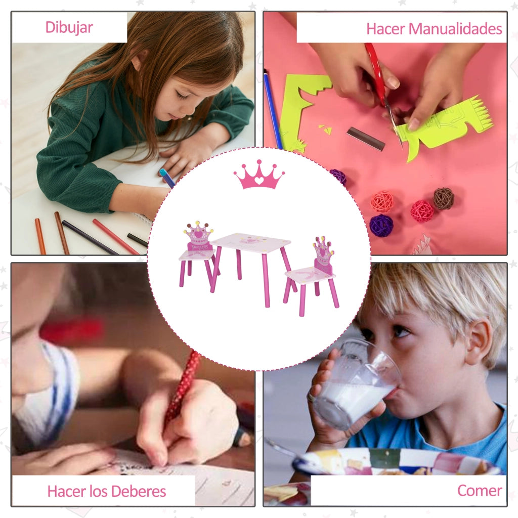 Tavolo per bambini con 2 sedie ¨C Zephmum ¨C Legno rosa 55x34x42 cm
