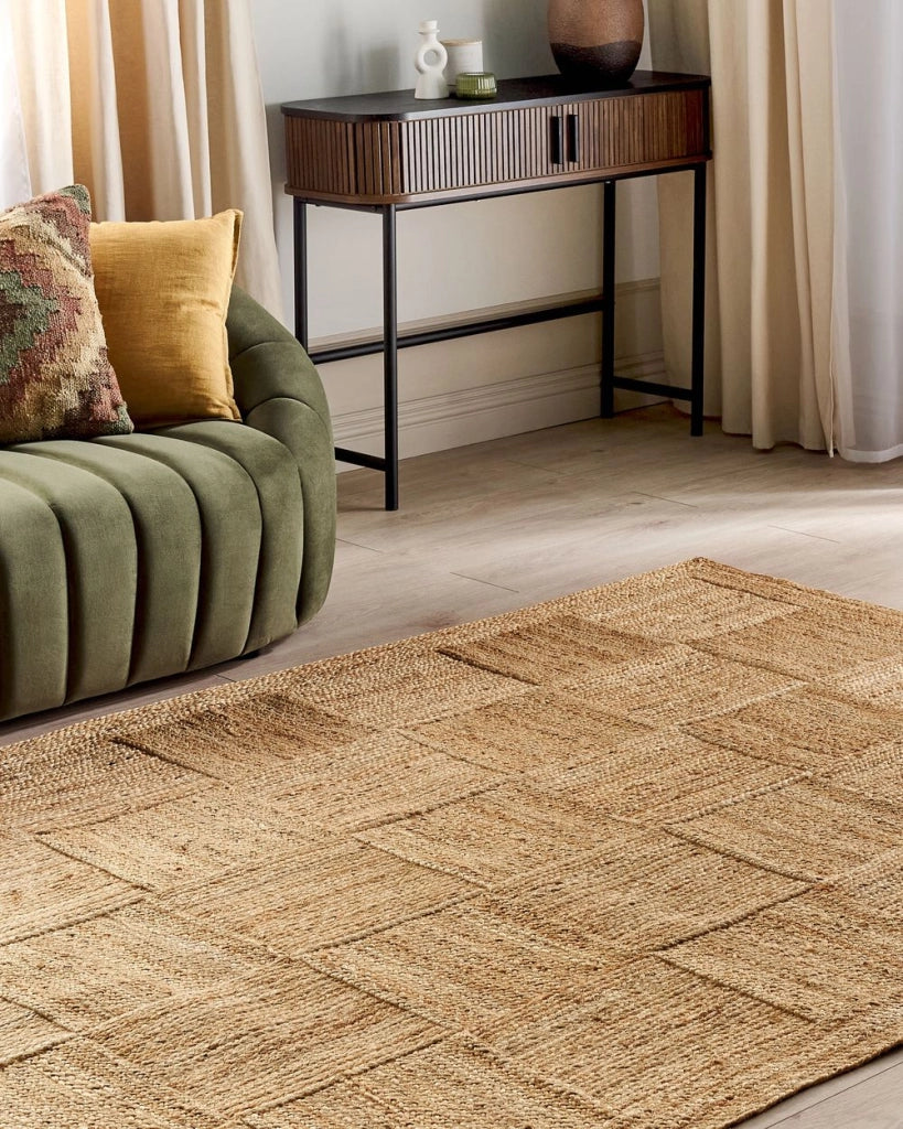 Tappeto Beige Juta 160 x 230 cm Intrecciato a mano con motivo a scacchi in stile boho naturale Tessile
