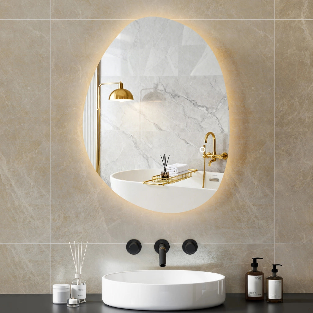 Specchio da Bagno LED con Luce Regolabile ¨C Xylo ¨C Vetro Temperato Argento 70x50 cm