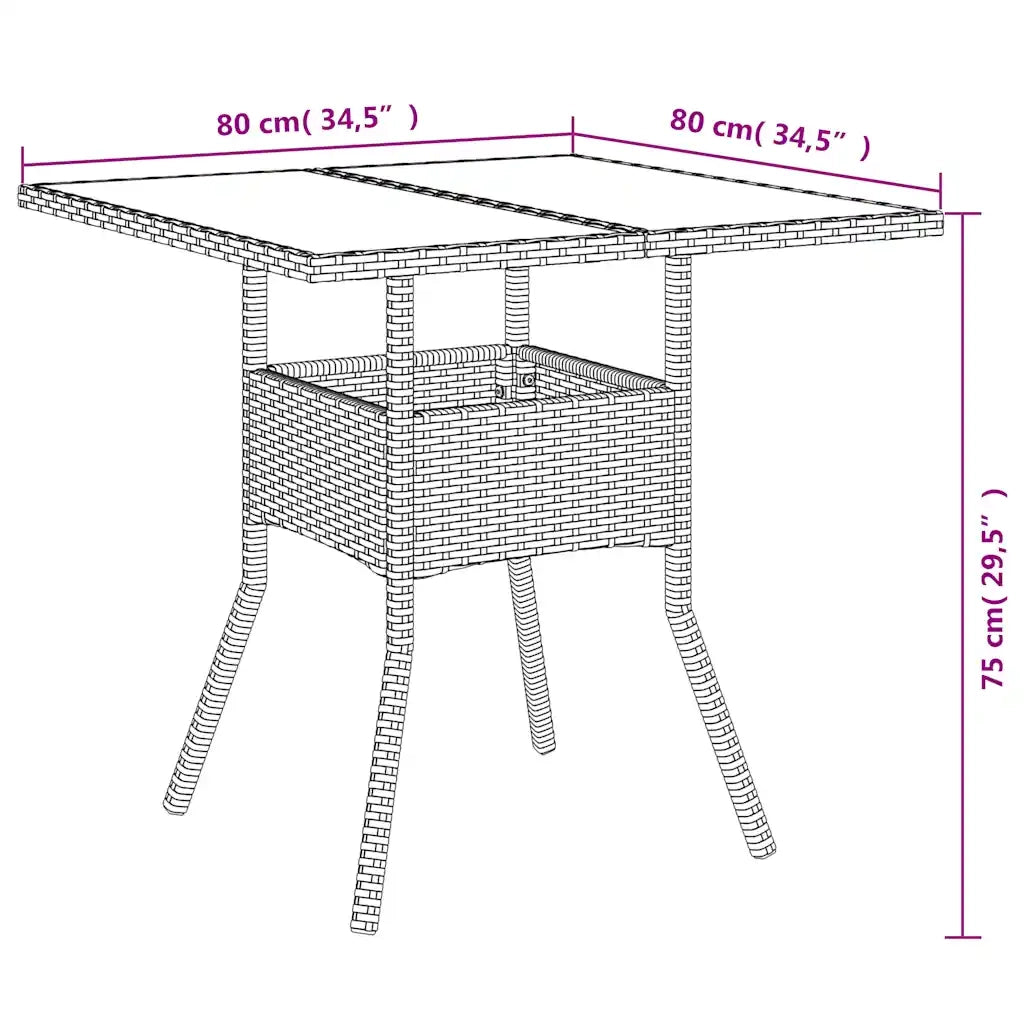 Set Pranzo da Giardino 3 pz | Set Salotto da Giardino con Cuscini Nero Polyrattan Acacia
