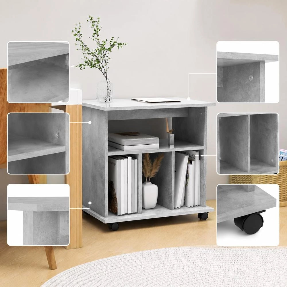 Rolling Cabinet, Concrete Grey, 60x45x60 Cm, Wood-based Material