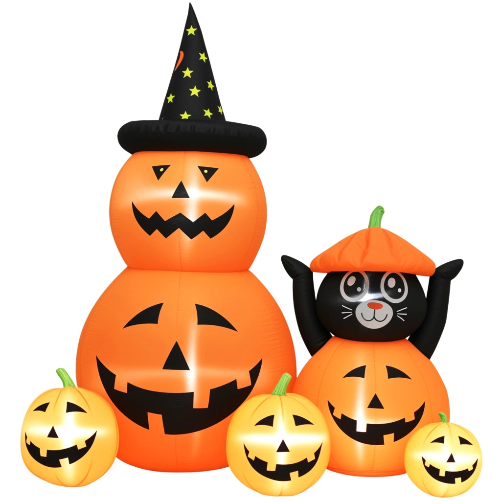 Calabaza Inflabile Halloween con Gatto e Luci LED IP44 ¨C zephmum ¨C Arancio 160x100x180 cm