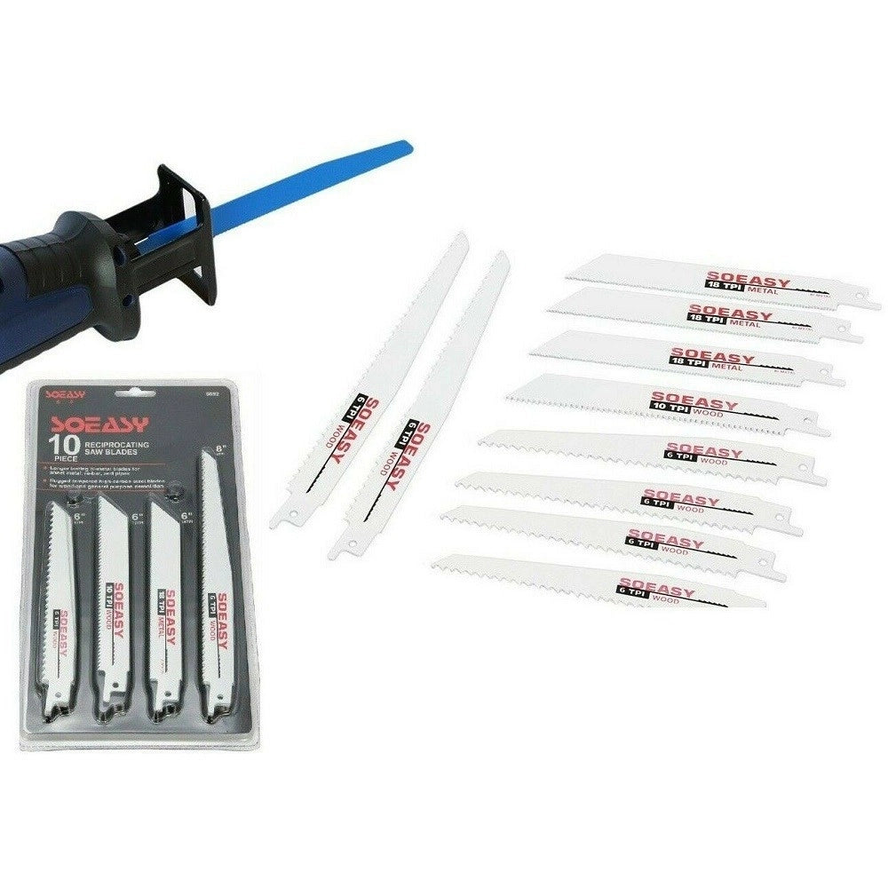 Trade Shop - Set 10 Lame Per Legno E Metallo Per Sega Seghetto Elettrica Alternativo 6" 8" -