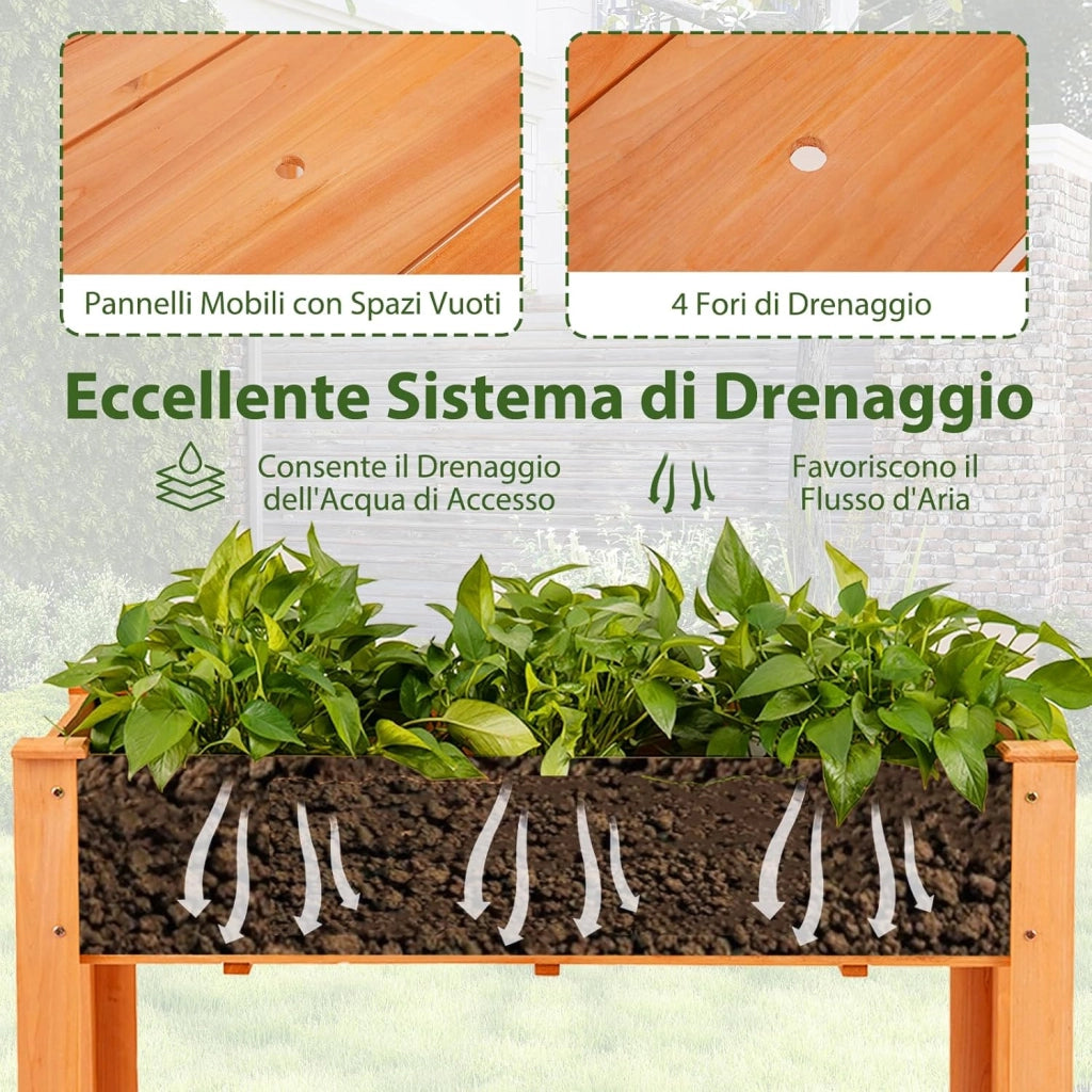 Letto per Orto Rialzato da Esterno in Legno di Abete, Fioriera Rialzata con Fori di Drenaggio, Letto per Piante Urbano da Giardino e Patio, 120 x 60 x 82 cm (Arancione)