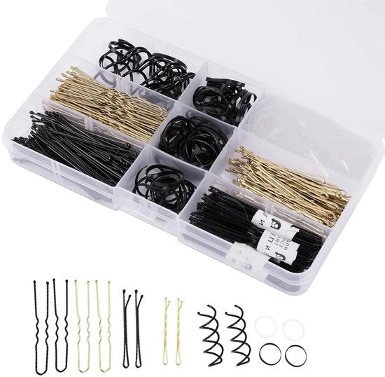 Accessori per capelli - Set di clip - Incluso astuccio di conservazione - Ideali per creare acconciature - Spille per capelli - Adatti per ragazze e donne - 343 pezzi