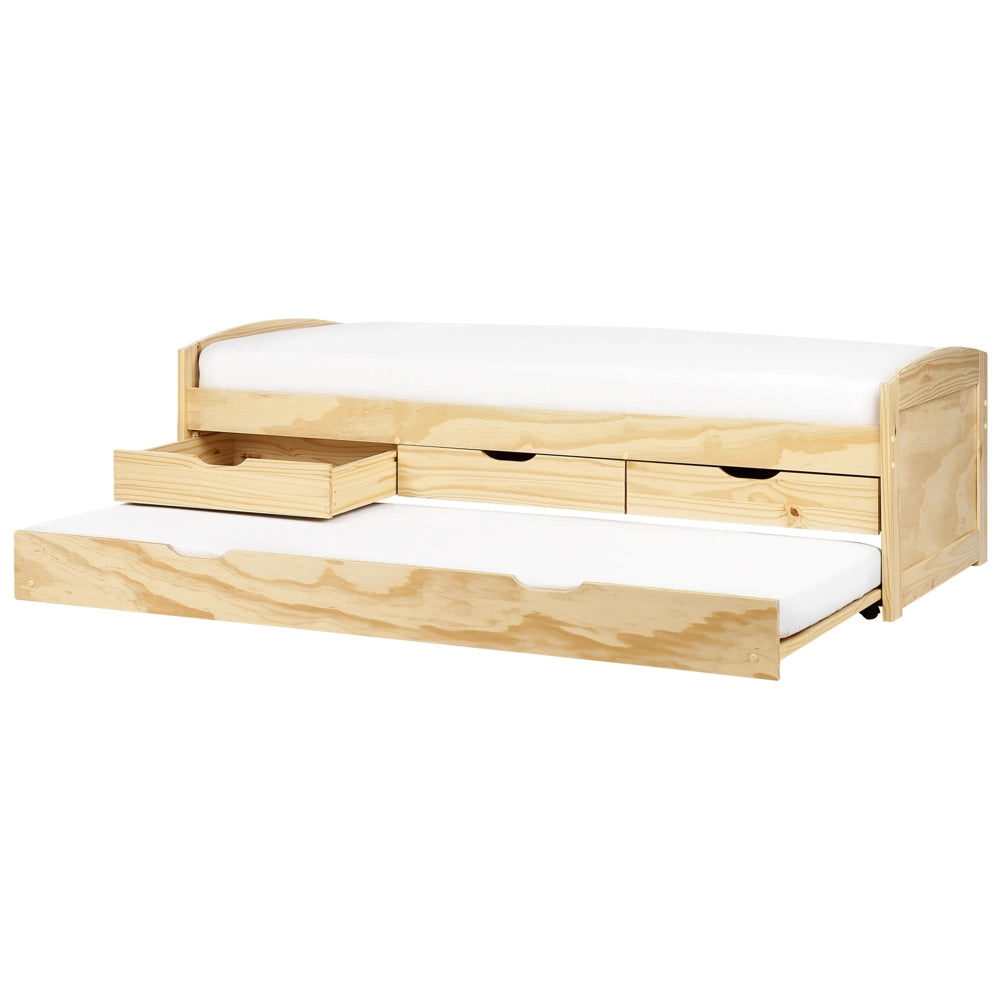 Letto estraibile per bambini in legno di pino chiaro UE a misura singola Telaio Extra Silde Out con cassetti di stoccaggio