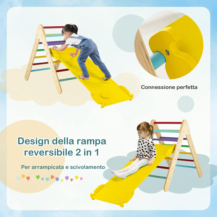 Arrampicata Giocattolo a Triangolo per Bambini 3 in 1, Arrampicatore con Rampa di Scivolo a 2 Lati e Inclinazione Regolabile, Ideale per Casa e Nido, Adatto a Bambini con età più di 1 Anno