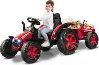 Trattore Elettrico per Bambini con Rimorchio, 2 in 1 Go Kart e Trattore per Bambini 3-8 Anni, con Telecomando e Cintura di Sicurezza a 2 Punti (Rosso)